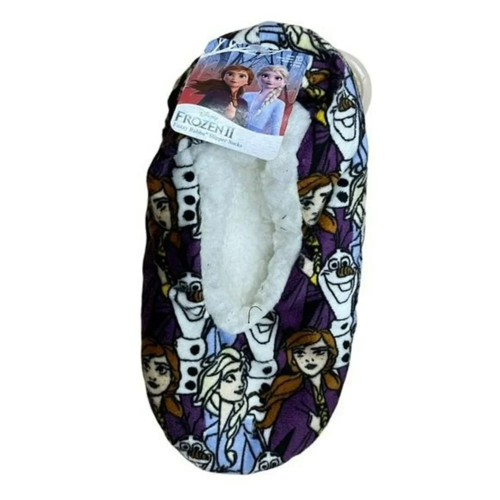 NEW Disney Frozen II Fuzzy Baba Slipper Socks Kids Shoe Size 13 - 4
